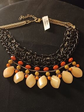 Statement Orange & Gold Bead Bib Necklace